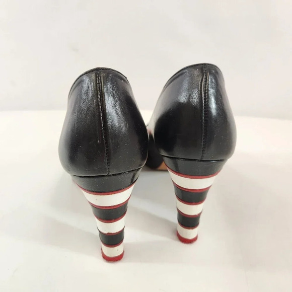 Ramon Tenza Galia Open Toe Black Heels Women 7M Striped Spain with Box Shoe Bag - Picture 4 of 13
